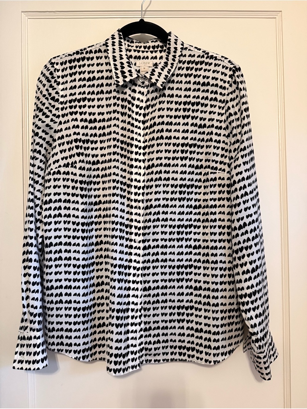 J. Crew women’s black & white heart print button-up shirt